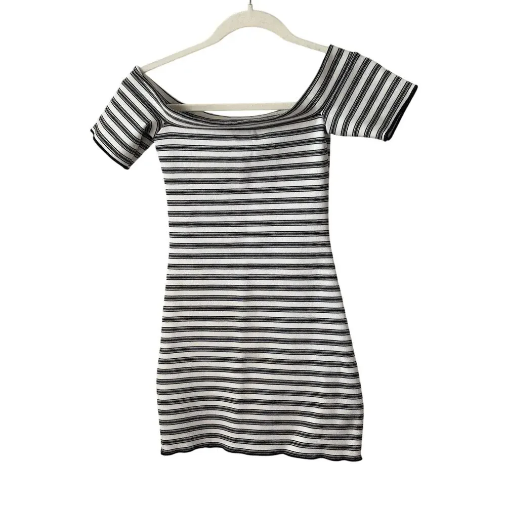 ZARA Striped Mini Dress Women Size S Bodycon Off Shoulder Knit Dress - Picture 2 of 6